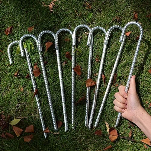 16 Inch 28 Pack Rebar Stakes, 3/8" Diameter J Hook Steel Ground Anchor Stakes, Heavy Duty Galvanized Tent Stakes, Metal Fence Stakes for Outdoor Decoration Yard Inflatables Gardening-CasaMuseHome