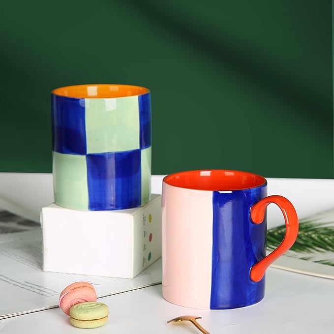 Koja Colorful Hand Painted 16 oz. Porcelain Ceramic Mugs Set. Service for 4.-CasaMuseHome