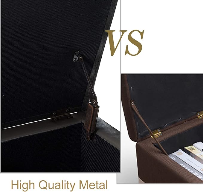 Adeco Bonded Leather Square Tufted Cubic Cube Storage Footstool, 18" Inch Ottomans & Storage Ottomans, With Lid, Dim Gray-CasaMuseHome