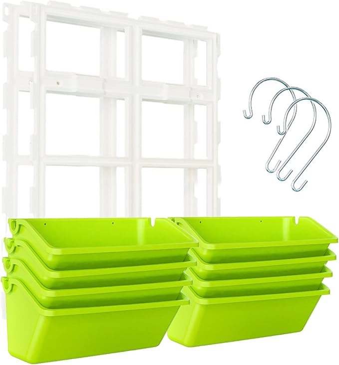 8 Pockets Vertical Planters,Wall Mounted Plastic Plant Grow Pots,Wall Pocket Planters for Indoor,Outdoor,Balcony,Garden Decoration,Light Green-CasaMuseHome