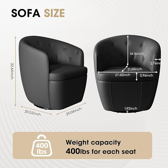 360° Swivel Leather Accent Chair, Modern Barrel Club Chair with Leather Upholstery and Sturdy Base, Comfortable Armchair for Living Room, Bedroom, Reading Nook, Brown-CasaMuseHome