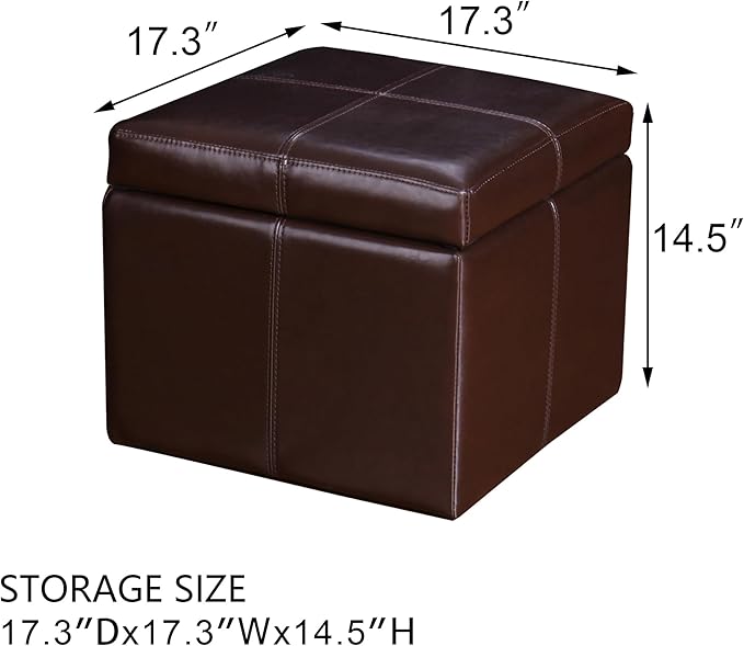 Adeco 17.7" Leather Cube Storage Brown Ottomans for Living Room-CasaMuseHome