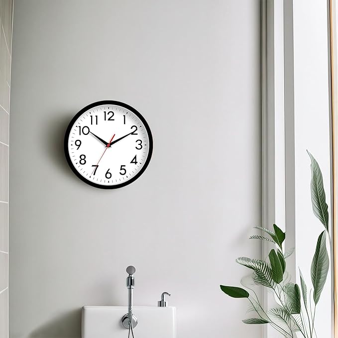 12 Inch Wall Clock Silent Non-Ticking Battery Operated Analog Clock Decorative for Office Kitchen Outdoor Living Room Classroom Bedroom Bathroom School(Black)-CasaMuseHome