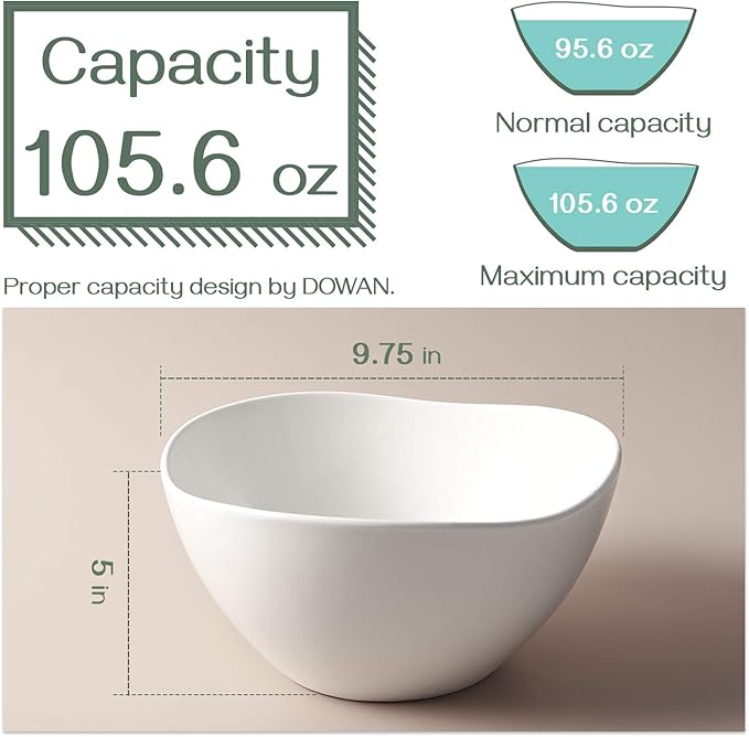 DOWAN Large Mixing Bowls, Ceramic Serving Bowls, 3.2 Quart Deep Salad Bowls, 105 Oz White Fruit Bowls for Modern Home, Set of 2-CasaMuseHome