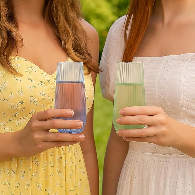 48 Pack Ribbed Ripple Stemless Toasting Glasses, Origami Durable 9 Oz BPA-Free Disposable Plastic Champagne Flutes for Weddings, Bars, Events, and Celebrations (48, Ribbed Color Collection)-CasaMuseHome