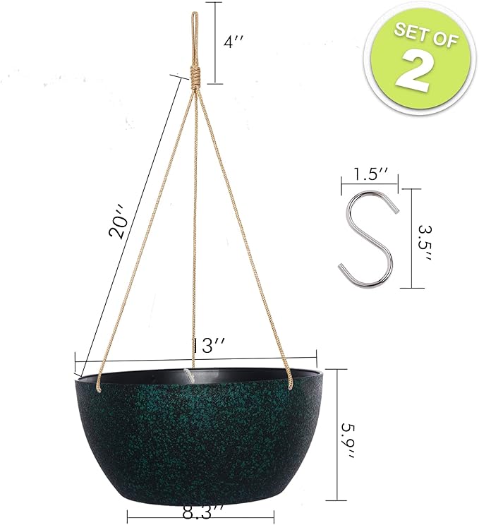 13 Inch 2 Pack Large Hanging Planters for Indoor Outdoor Plants, Plastic Hanging Basket Pots for House Plants Flowers, Black Speckles-CasaMuseHome