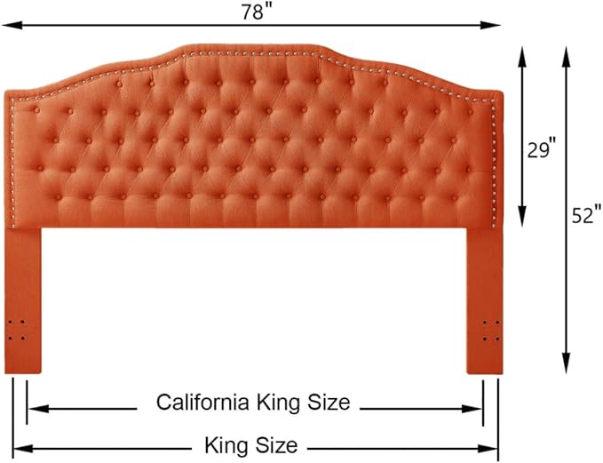 24KF Upholstered Button Tufted King Size Headboard with Nailhead Trim, Elegant Boucle Fabric California King headboard, 6031-K-Boucle-Orange-CasaMuseHome