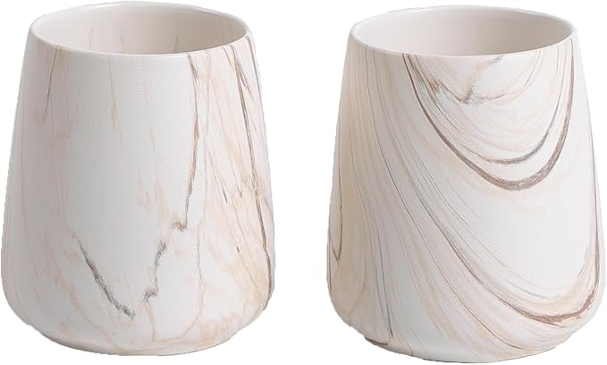 2Pcs Toothbrush Holder for Bathroom - Marble Brown Ceramic Tooth Brushing Holders Set, Toothbrush Cup & Toothpaste Organizer for Bathroom Countertop, Makeup Brush Holder, Pen Holder for Home Storage-CasaMuseHome