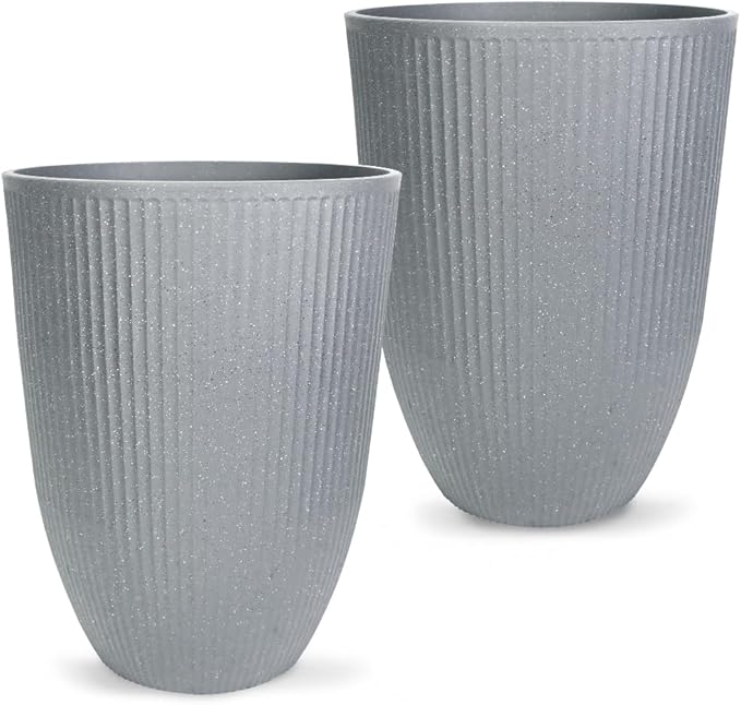 2 Pcs Pack 18.5 Inches Heavy Duty Plastic Resin Tall Tapered Planter Pots Large Round Planter Flower Pot with Drainage Holes for Indoor Outdoor Deck Porch Garden Home Patio Front Door (Light grey, M)-CasaMuseHome