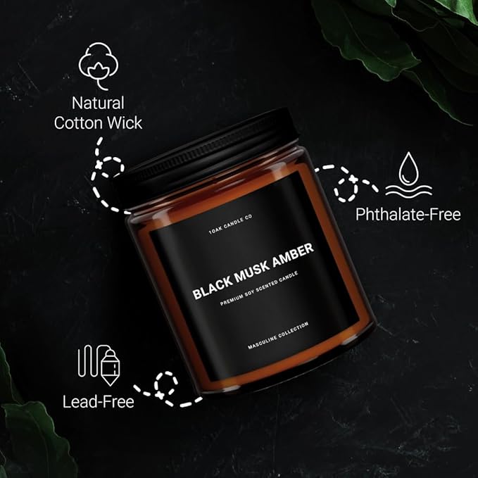1OAK Black Musk Amber Candle - Soy Wax Scented Candle for Men - 7oz, Long Burning, Masculine - Premium Gift Option-CasaMuseHome