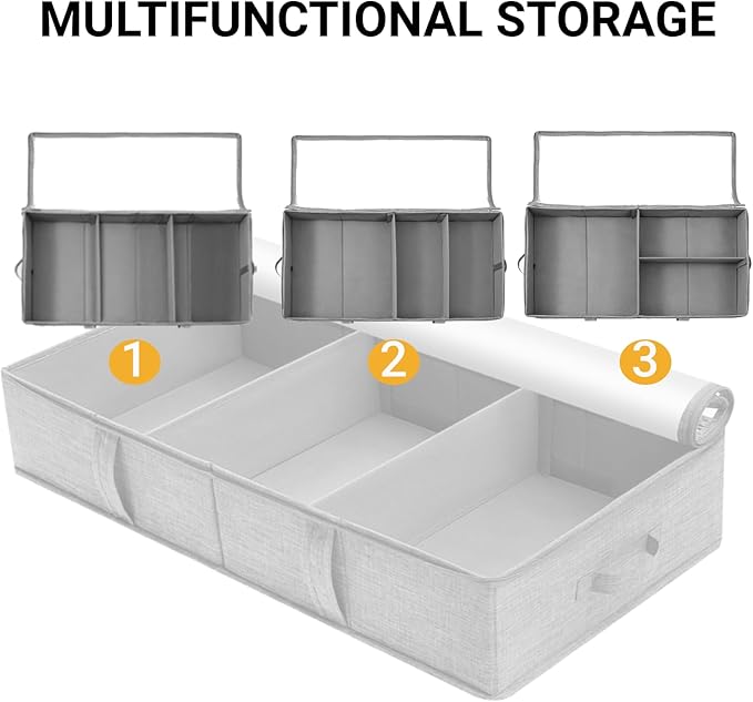 2 Packs Under Bed Storage Containers, Foldable Clothes Draw Organizers with Adjustable Dividers, Handles, Clear Window, Closet Storage Bins for Clothing, Shoes, Blankets-CasaMuseHome