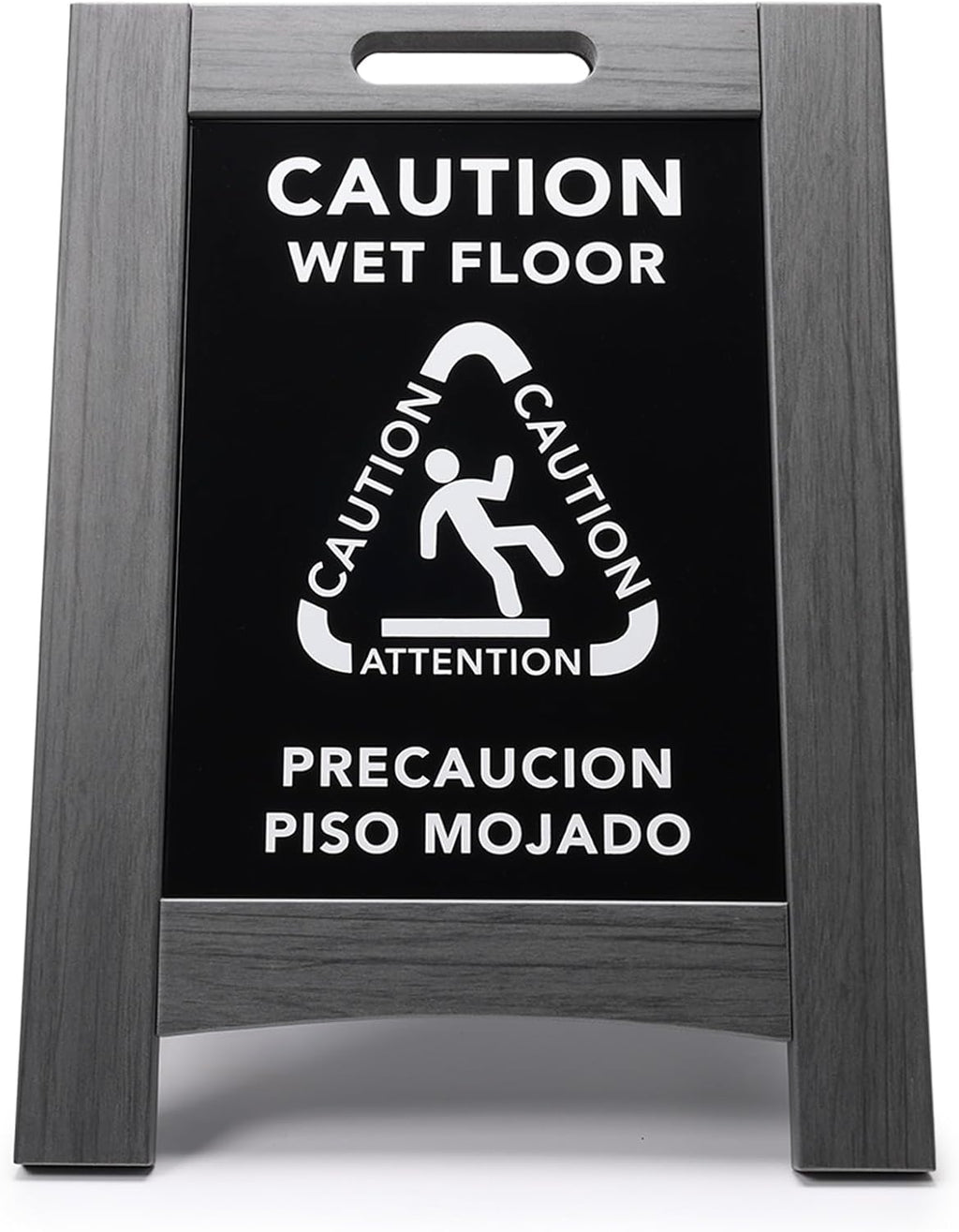Premium Outdoor Composite Caution Wet Floor Sign – Bilingual w/Non-Skid Plastic Feet, Black Plate – For Hotels, Schools, Offices, Areas, Restrooms, Pool Decks - Grey (2 Pack)