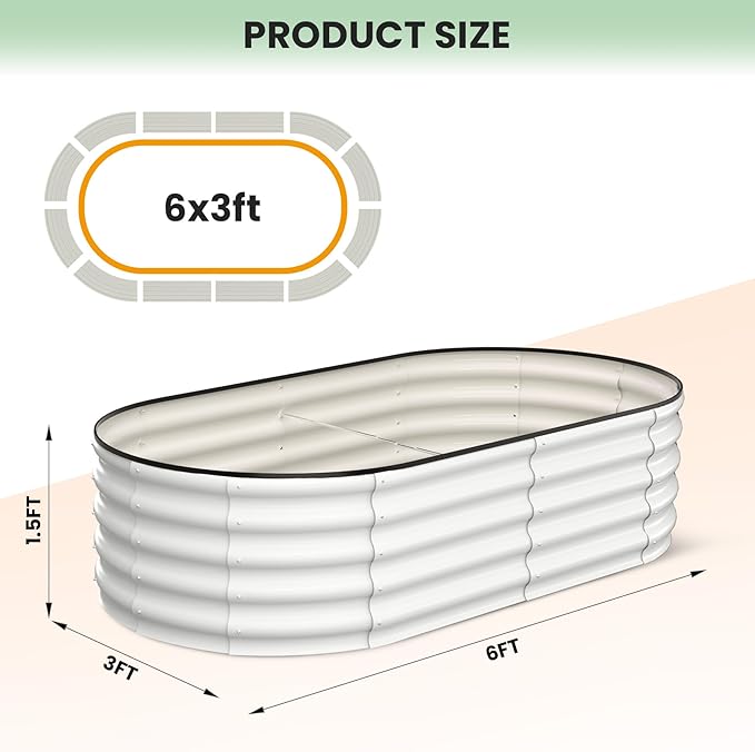2 Pcs 6x3x1.5ft Oval Raised Garden Bed, Galvanized Raised Beds,Open-Ended Base Metal Raised Planter Beds,Garden Bed Outdoor,Planter Raised Boxes for Vegetables, Flowers,Tool-Free Asse,White-CasaMuseHome