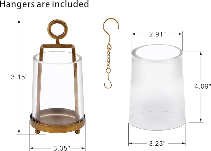 3'3" Wide Modern Metal Hurricane Lantern with Handmade Sturdy Glass Sleeve in Brass for Tealight Candle & Plants, Farmhouse Hurricane Industrial, Minimalistic, Shabby Chic (1, Brass, 3.3"x5.2")-CasaMuseHome
