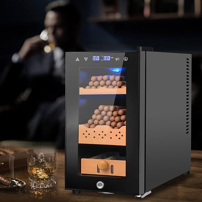 25L Cigar Electric Humidor, 200 Counts Large Capacity,Thermostatic Electric Cooler Cabinet with Digital LED Screen, Safety Lock,Smart Humidity & Temp Control, Gifts for Men-CasaMuseHome