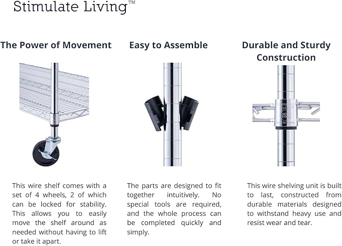 30"x14"x60" PRIME HEAVY DUTY Chrome 5-Tier Wire Shelving 1,750 LBS MAX Capacity Storage Rack for Commercial, School, Home, Garage, Warehouse, Industrial, and Hospital Uses (with Wheels)-CasaMuseHome