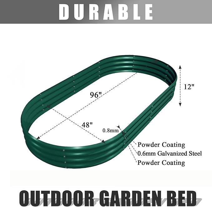 2 Pack 8x4x1FT Galvanized Raised Garden Bed Kit Oval Metal Ground Planter Box Outdoor Bottomless Planter Raised Beds for Vegetables Flowers Herbs Fruits, Green-CasaMuseHome
