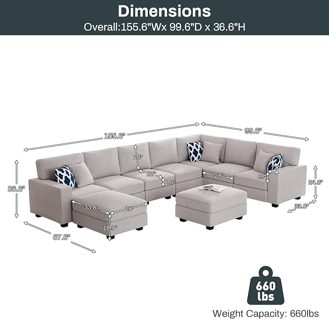 L Lengend Vansen Modular Sectional Sofa U Shaped Couch with Ottoman Modern Reversible Corner Sectional Couch for Living Room (Light Grey, U Shaped Sofa-5)-CasaMuseHome