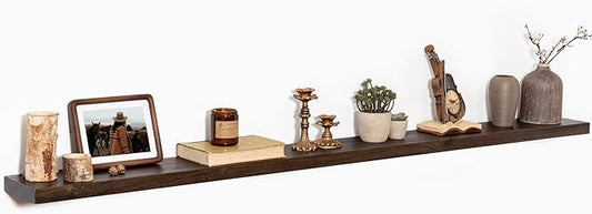 72" Floating Shelves for Wall, Rustic Elm Wood Floating Shelf for Home Decor, Wall-Mounted Display Shelves with Heavy-Duty Bracket, Long Floating Shelf for Bathroom, Kitchen, Living Room, Walnut Color-CasaMuseHome