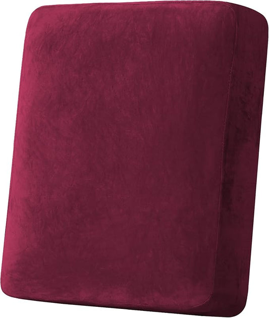 H.VERSAILTEX Velvet Stretch Couch Cushion Cover Plush Cushion Slipcover for Chair Cushion Furniture Protector Seat Cushion Sofa Cover (1 Piece Armchair Cushion Covers, Burgundy)-CasaMuseHome