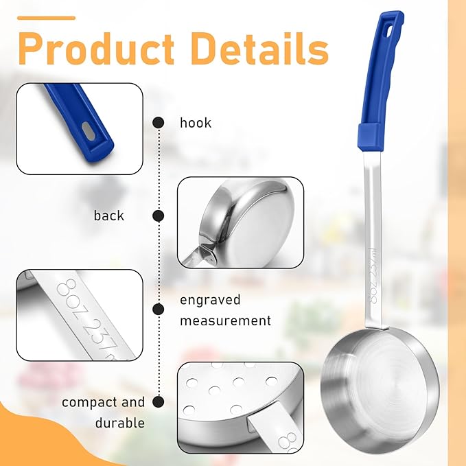 16 Pcs Portion Control Serving Spoons, Restaurant Measuring Serving Ladle Utensils, Portion Control Slotted Scoops for Weight Loss, Solid and Perforated Scoops(4 Colors,4 Sizes)-CasaMuseHome