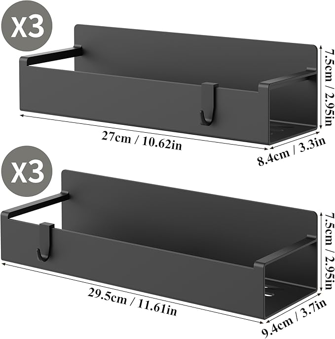 6 Pack Magnetic Spice Rack Organizer for Refrigerator and Oven, Black Fridge Organizers and Storage for Kitchen-CasaMuseHome