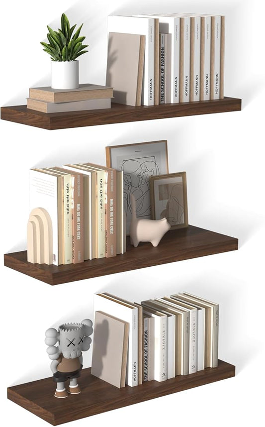 12 Inch Deep Floating Shelves for Wall 3 Pack Floating Shelves Large Storage Space Wall Mount Shelf for Living Room Kitchen Bathroom 30" W x 12" D x 1.2" H Rustic Brown-CasaMuseHome