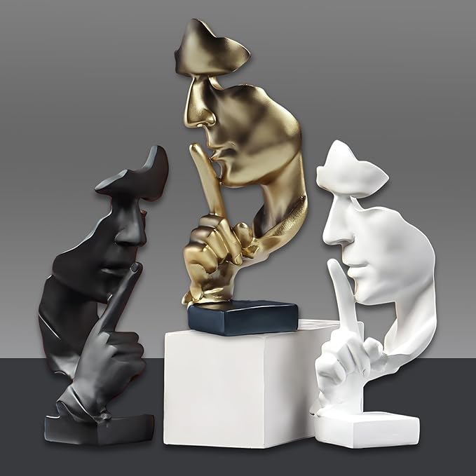 aboxoo Thinker Statue, Silence is Gold Abstract Art Figurine, Modern Home Resin Sculptures Decorative Objects Piano Desktop Decor for Creative Room Home, Office Study Decor (Large Black)-CasaMuseHome