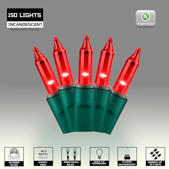 150LIGHTS RED Extra-Bright with End Connectors Christmas Decorative Lights 9.72m UL Certified Mini String Light Set Waterproof for Home Garden Holiday Christmas Tree Party Patio Decor Wedding-CasaMuseHome