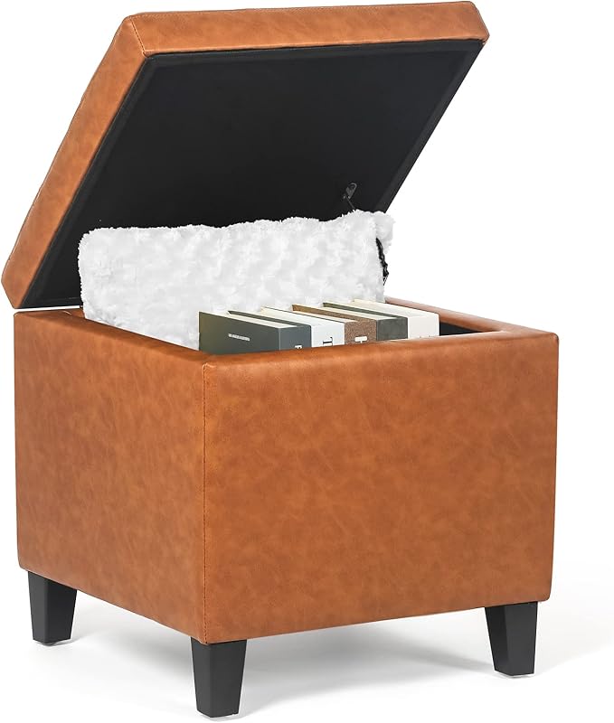 Adeco 17.7" Leather Cube Storage Orange Ottomans for Living Room-CasaMuseHome