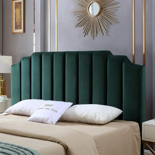 24KF Jade Velvet Tufted King Upholstered Headboard, Modern Vertical Channel Design California King Headboard with Stepped Silhouette Top Edge,Jade-CasaMuseHome