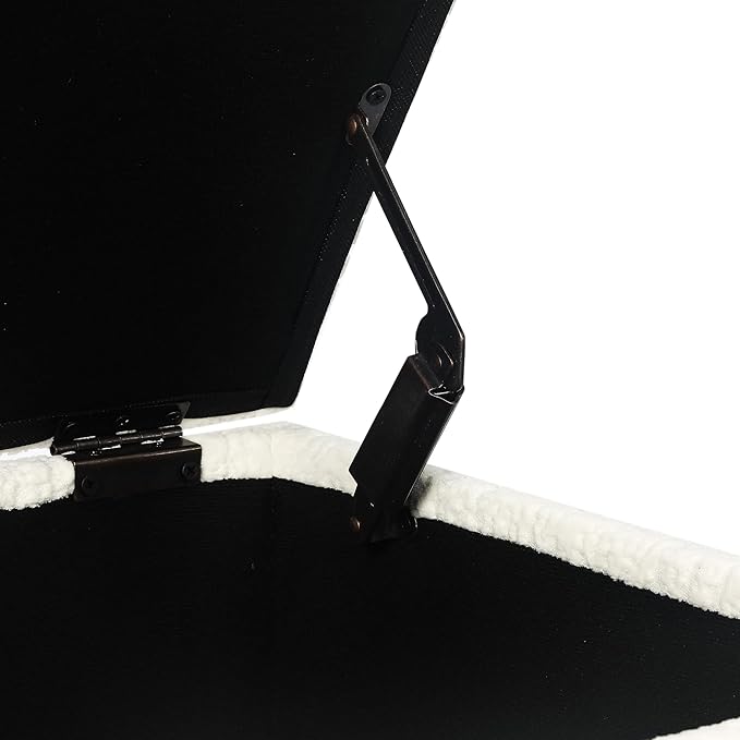 Adeco 18 Inch High Faux Fur White Cube Ottoman Storage, 3D Embossed Velvet Chair Foot Stools, Upholstered Vanity Stool with Hinged Lid, Solid Wood Legs-CasaMuseHome