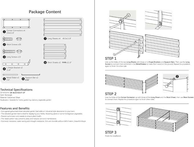 8x2x1ft Metal Raised Garden Bed Kit，Galvanized Garden Bed Box for Vegetables, Flowers, Herbs, and Succulents,120 Gallon Capacity - Green-CasaMuseHome