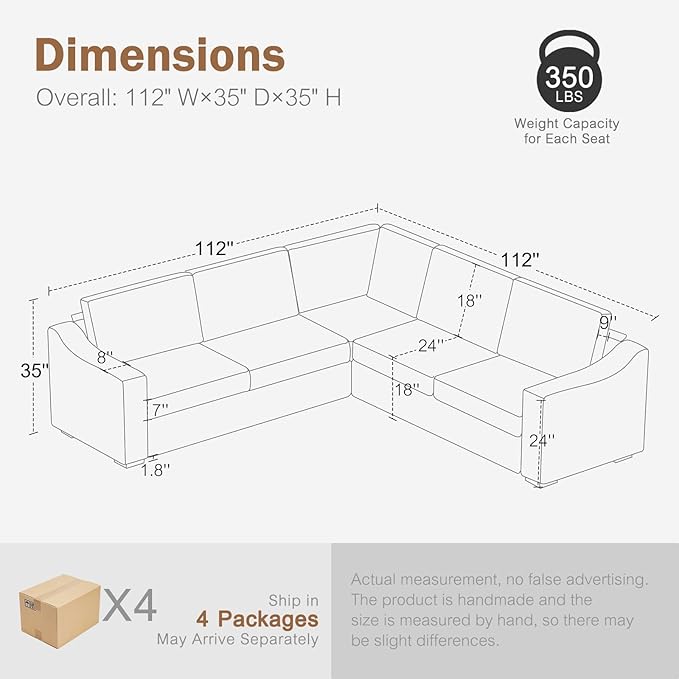112" L Shaped Sectional Sofa with Detachable Sofa Cover, Reversible Sectional Modular Couch for Living Room, Linen Fabric Corner Couch with 7 Seats, Oatmeal-CasaMuseHome