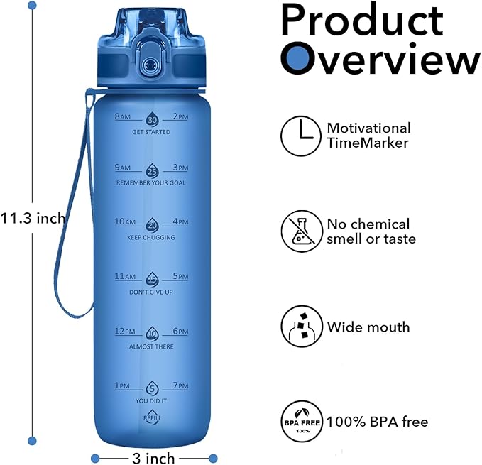 32oz Motivational Water Bottles with Time Marker & Fruit Strainer, Transparent Gradient Color Water Bottle with Times to Drink, Leakproof & BPA Free, Reusable Bottle with Strap (No Straw)-CasaMuseHome