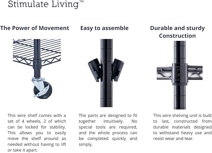 60"x24"x72" PRIME HEAVY DUTY Black 5-Tier Wire Shelving NSF 3000 LBS MAX Capacity Storage Rack for Commercial, School, Home, Garage, Warehouse, Industrial, and Hospital Uses (with Wheels)-CasaMuseHome