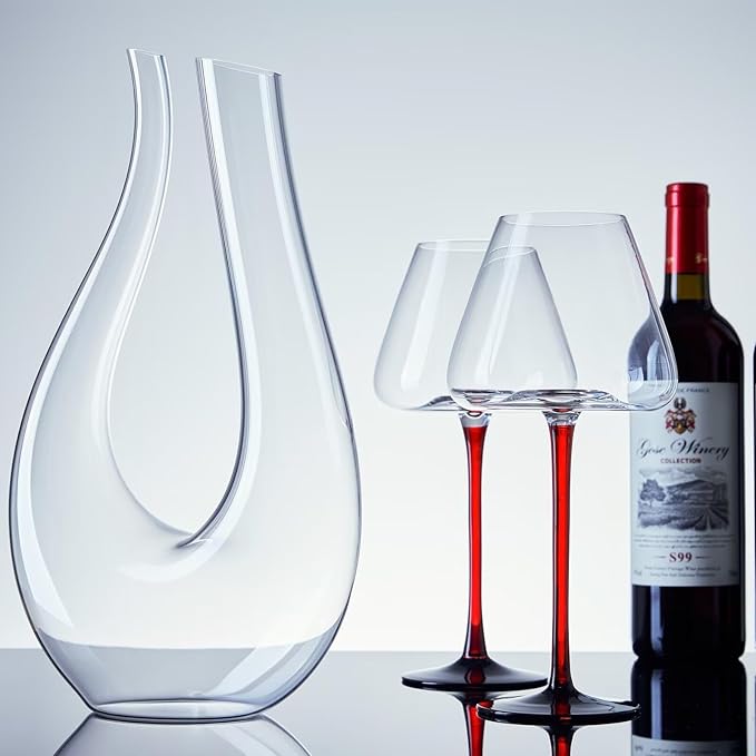 1PC Luxurious U-Shaped Crystal Glass Wine Decanter - High-End European Style, Harp Design, Red Wine, Large Capacity, Perfect for Home, Restaurant, and Household Use-CasaMuseHome