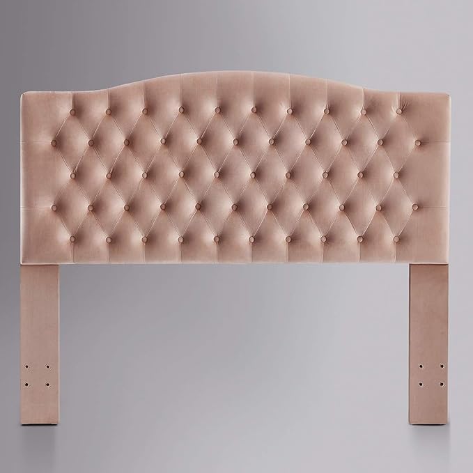 24KF Upholstered Tufted Button Velvet Headboard,Comfortable Fashional Headboard Queen/Full Size,Blush-CasaMuseHome
