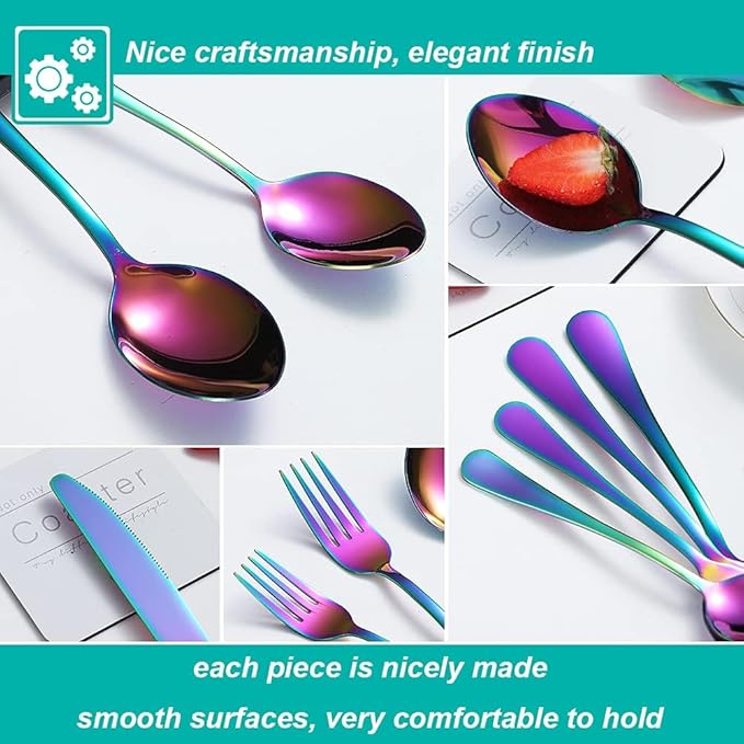 30 Pcs Rainbow Silverware Set for 6, Food Grade Stainless Steel Flatware Set, Eating Utensils Sets Include Fork/Knife/Spoon,Home Kitchen Tableware Set, Reusable Cutlery Set, Dishwasher Safe-CasaMuseHome
