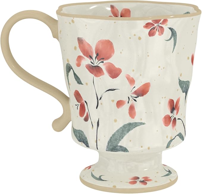 360ml -12.17oz Painted red Azalea Floral Ceramic Mug - Cute Coffee Cup for Latte,Espresso - Gift for Women, Dishwasher Safe-CasaMuseHome