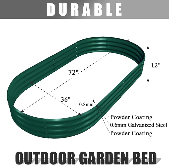 2 Pack 6x3x1FT Galvanized Raised Garden Bed Kit Oval Metal Ground Planter Box Outdoor Bottomless Planter Raised Beds for Vegetables Flowers Herbs Fruits, Green-CasaMuseHome