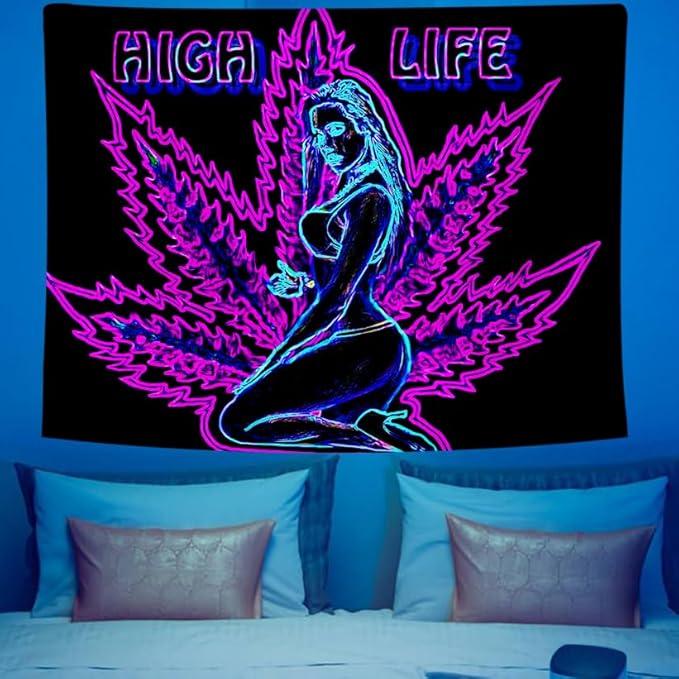 ADDWel Blacklight Tapestry for Bedroom, Tapestry Glow In The Dark, UV Reactive Black Light Posters Wall Hanging for Bedroom Dorm Living Room Backdrop Decor-CasaMuseHome