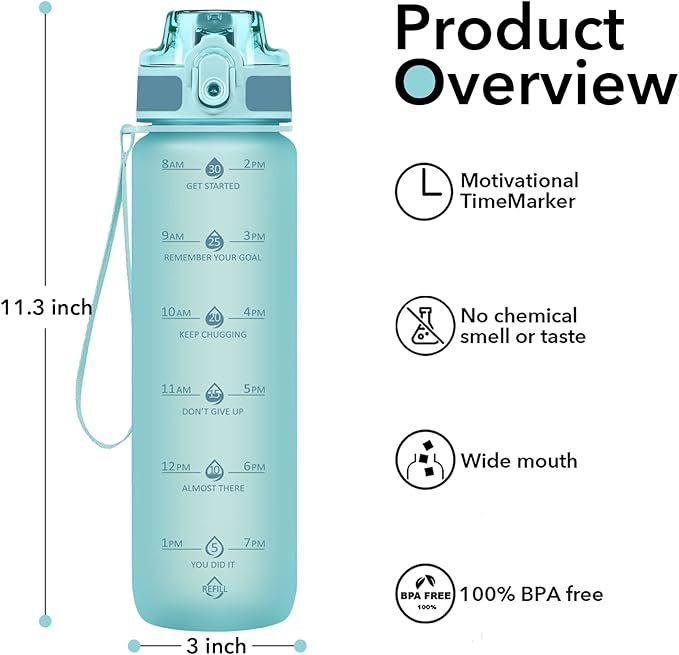 32oz Motivational Water Bottles with Time Marker & Fruit Strainer, Transparent Gradient Color Water Bottle with Times to Drink, Leakproof & BPA Free, Reusable Bottle with Strap (No Straw)-CasaMuseHome