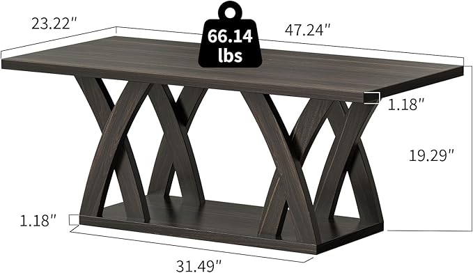 47” Wood Coffee Tables for Living Room Rustic Stands with Storage Shelf Brown Coffee Tables for Living Room. Farmhouse Center Stands with Shelf Farmhouse Rectangle Center Table-CasaMuseHome