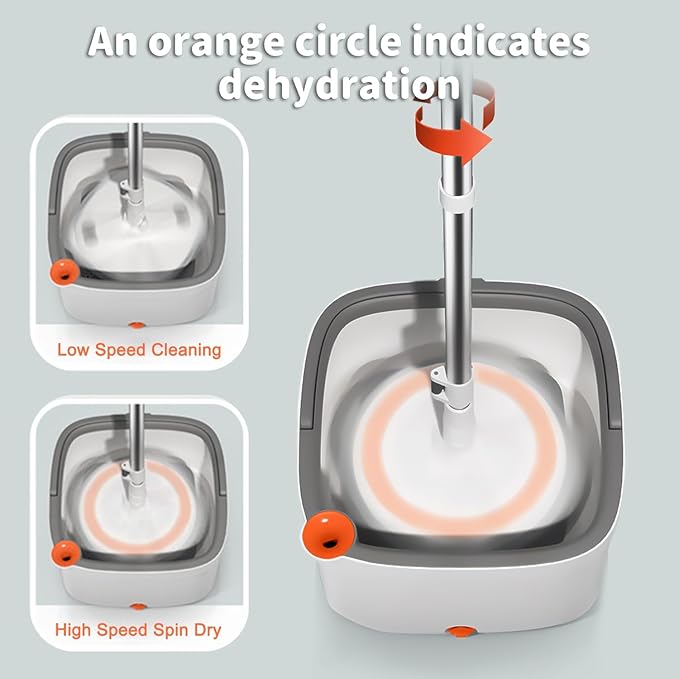 KZKR Spin Mop and Bucket Set with Self Separation Dirty and Clean Water System, Self Wringing 360° Rotating Square Mop Head for Home Floors Cleaning (1.0 Mop and Bucket Set (2 Pads))