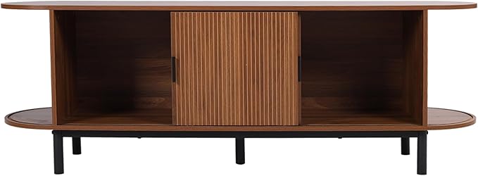 62" Tambour Door TV Stand,Wood Mid Century Modern TV Cabinet for Up to 70“ TV,Curved Edge Long TV Stand with Storage for Bedroom Living Room(Walnut, 62.2inch)-CasaMuseHome