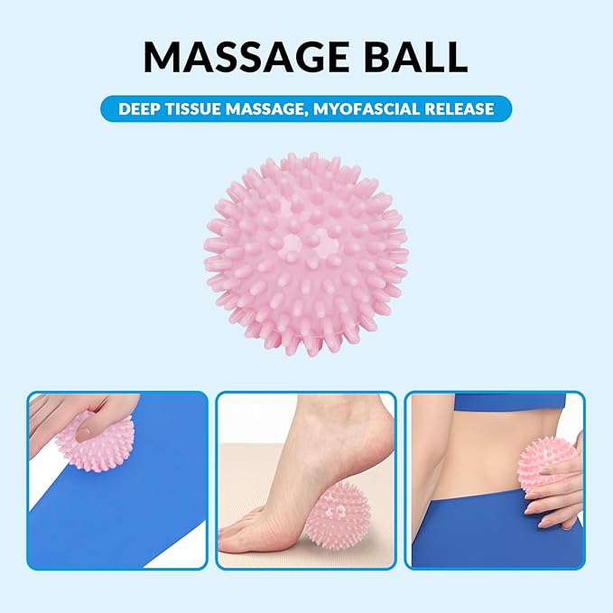 7 in 1 Foam Roller,Products Include Foam shafts,Muscle Roller Bars,Leg Massagers,Fascia Balls,Stretch Bands,8-Shaped Resistance Bands,are Used for Full-Body Relax,Yoga(White Pink Blue) (Pink)-CasaMuseHome