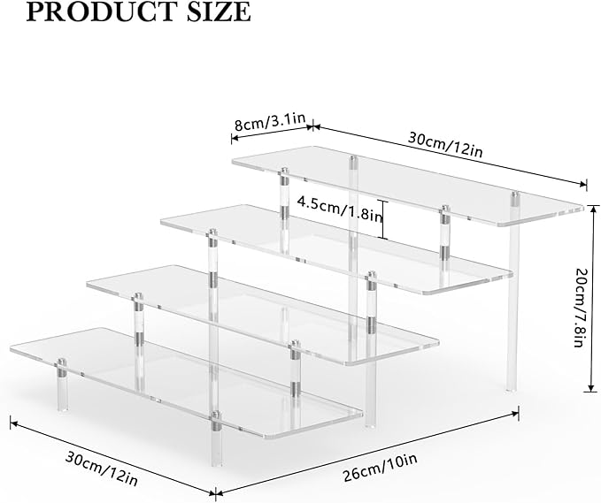 Acrylic Display Riser Stand Shelf Clear 4 Tier Cupcake Stand Perfume Display Holder Figures Desktop Decoration Organizer Showcase Toys Retail Display Rack Candy Dessert Buffet 4 Steps Collection (3 PACKS)-CasaMuseHome