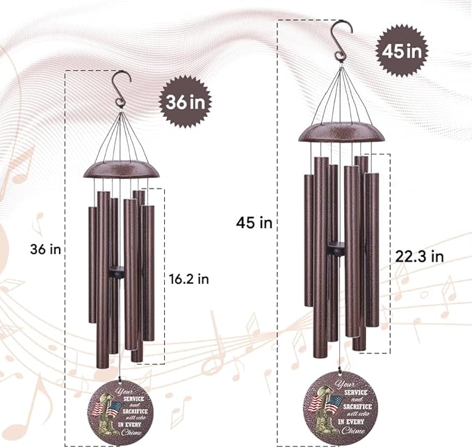 36inch Personalized Wind Chimes, Memorial Wind Chimes for US Veteran, Wind Chime for Loss of Loved Dad/Mom, Sympathy Memorial Gifts, Thank You Veteran Solider, Outdoor Decor-CasaMuseHome