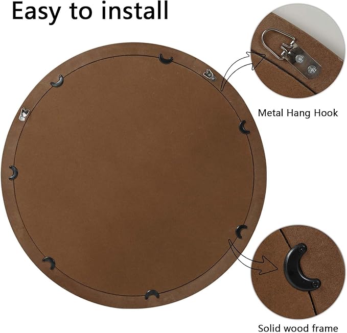 24 Inch Rustic Round Mirror - Farmhouse Vintage Bathroom Vanity Mirror, Wall-Mounted Round Mirrors for Bathroom Sink, Bedroom & Living Room and Framed Decorative Restroom Mirror-CasaMuseHome